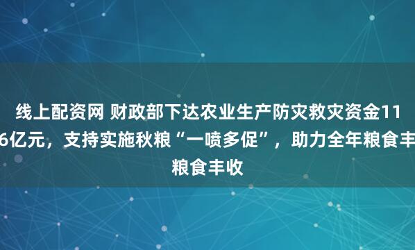 线上配资网 财政部下达农业生产防灾救灾资金11.46亿元，支持实施秋粮“一喷多促”，助力全年粮食丰收